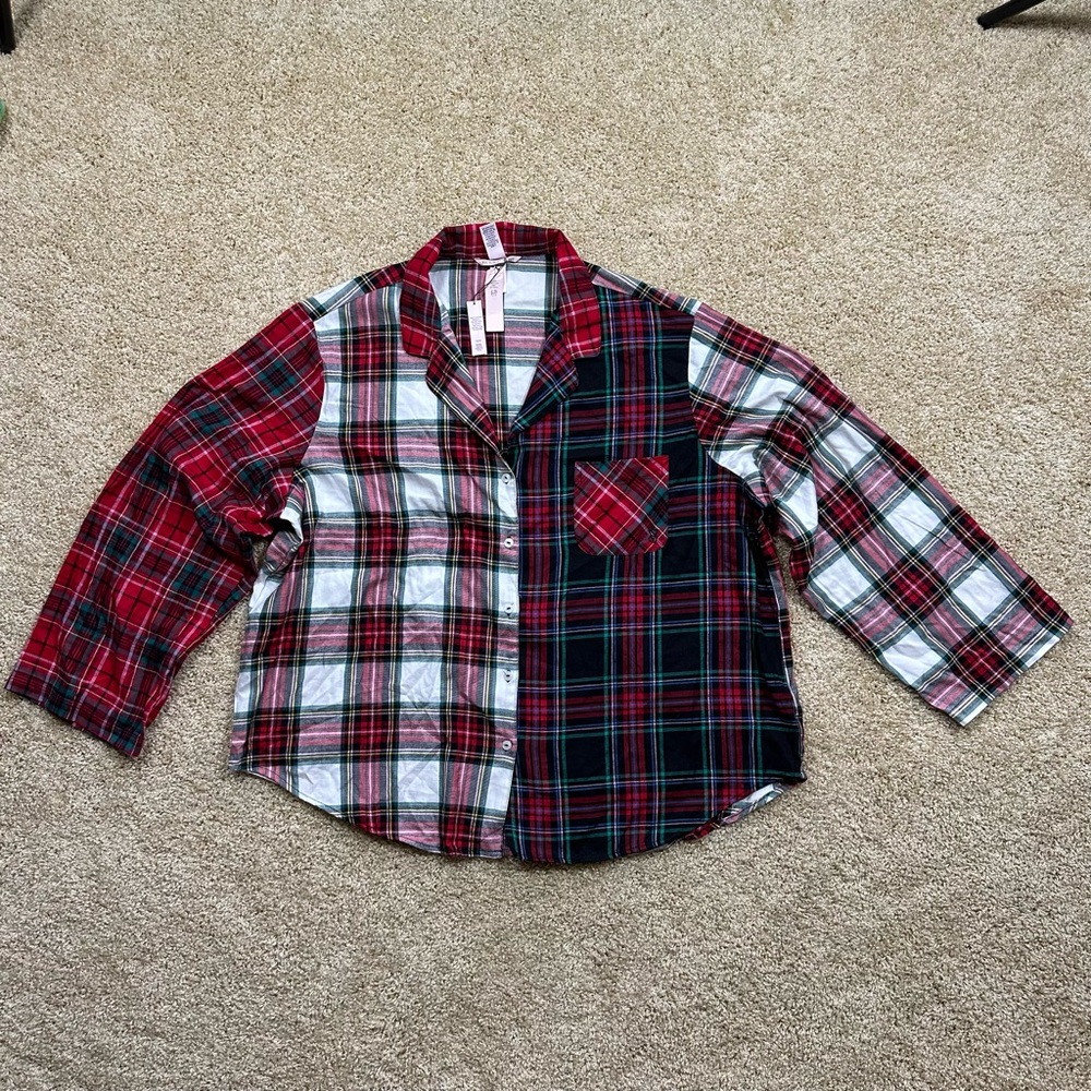 Victoria’s Secret Plaid Pajama Top Women’s XXL Button Front Relaxed Fit NWT